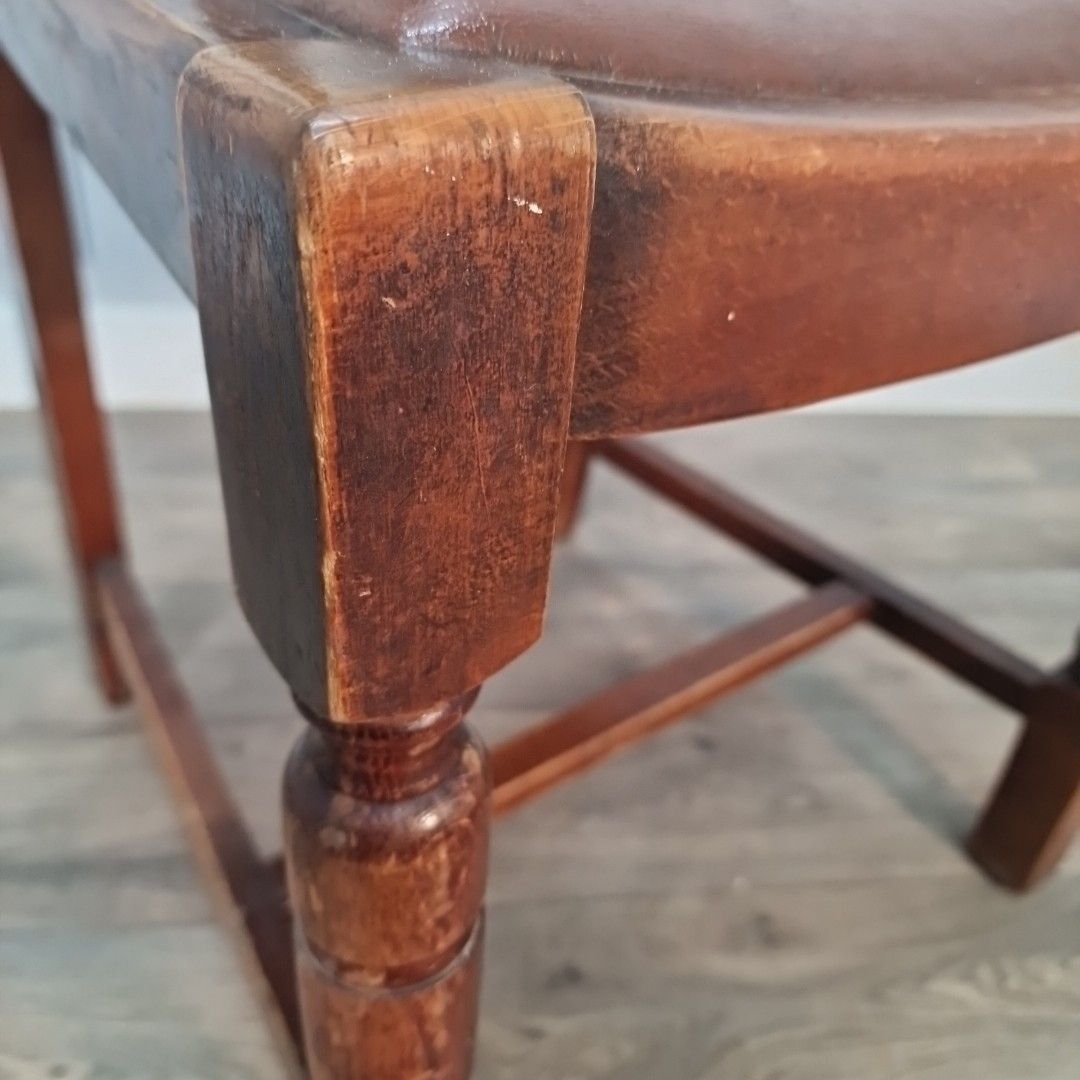 Vintage Wooden Dining Chair – Art Deco Brown Vinyl Seat Rustic Traditional Retro photo vintage