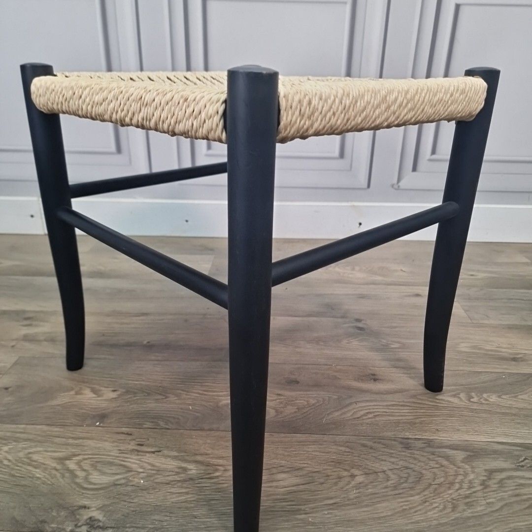 photo buy Vintage Nesting Tables Ebonized Danish Cord Woven 1960's Nest Of Stools Retro