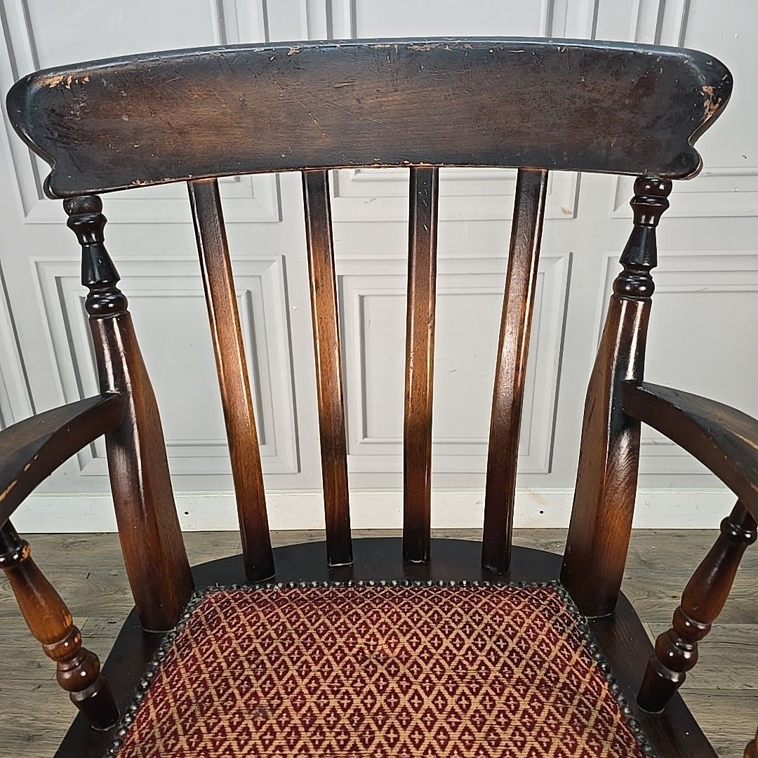 Furniture Antique High Back Armchair – Solid Wood Rustic Victorian Chair Farmhouse Country photo