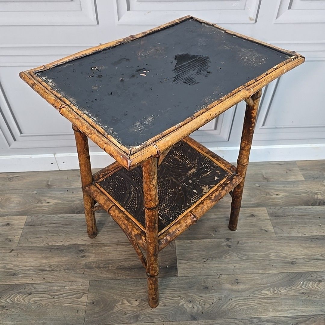Antique Tiger Bamboo Table Occasional Aesthetic Japanned Victorian Painted photo for sale