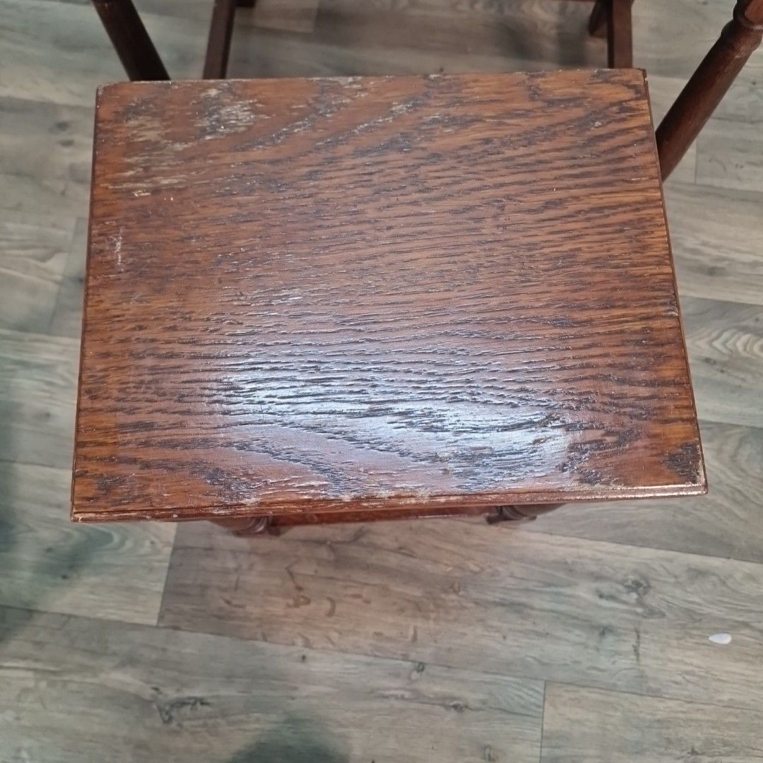 Vintage Nest Of Tables Wooden Oak Turned Legs Rustic Occasional Side Nesting photo vinterior