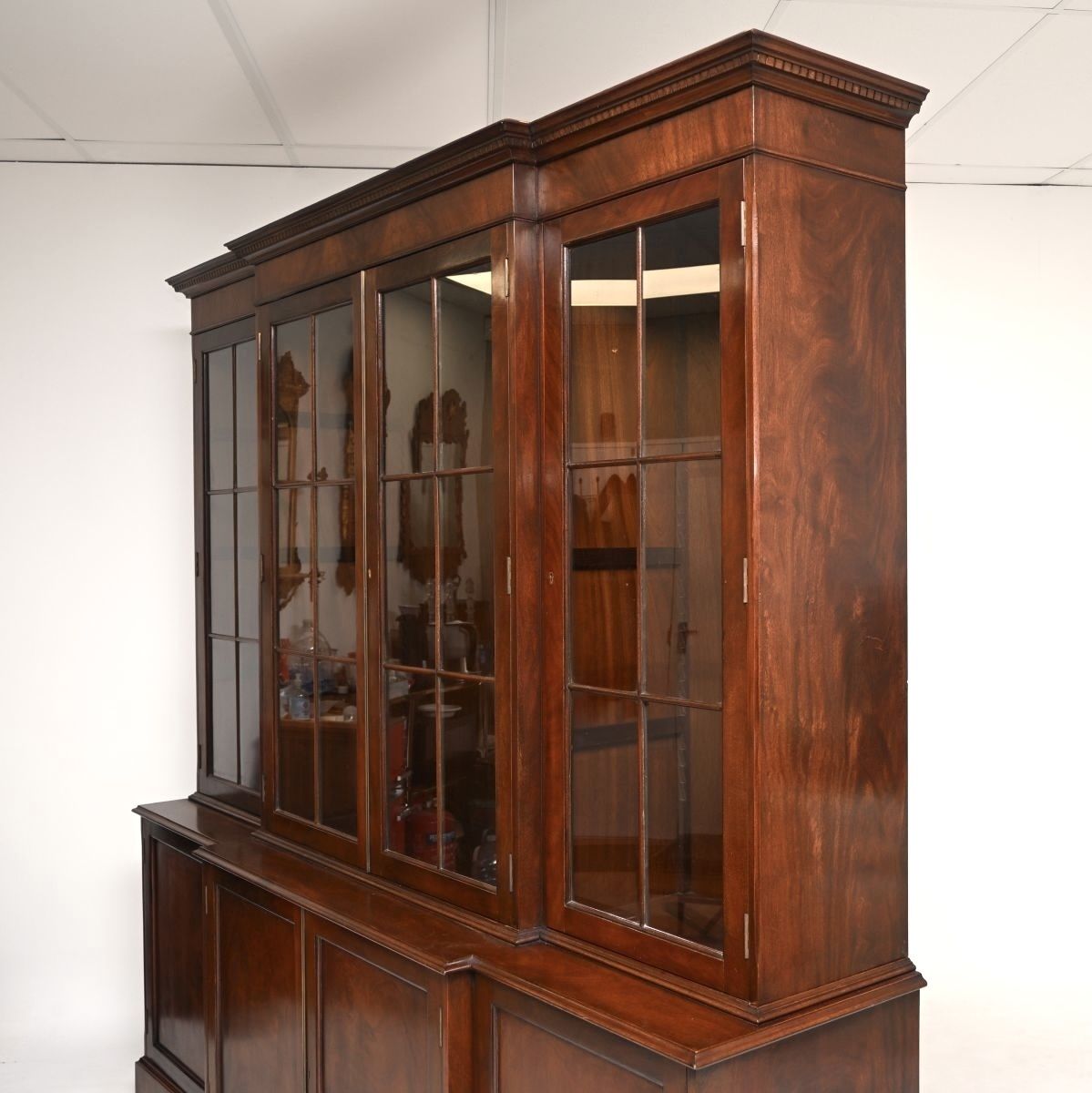 photo for sale Antique Georgian Style Mahogany Breakfront Bookcase