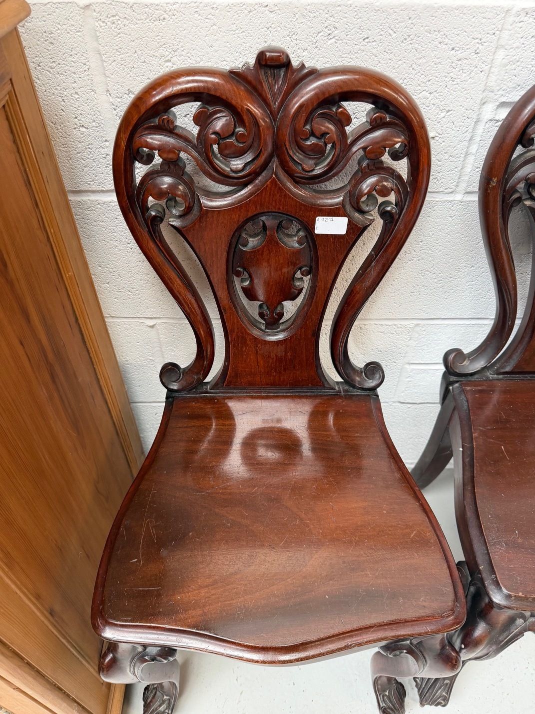 photo furniture Pair Of Antique Mahogany Hall Chairs