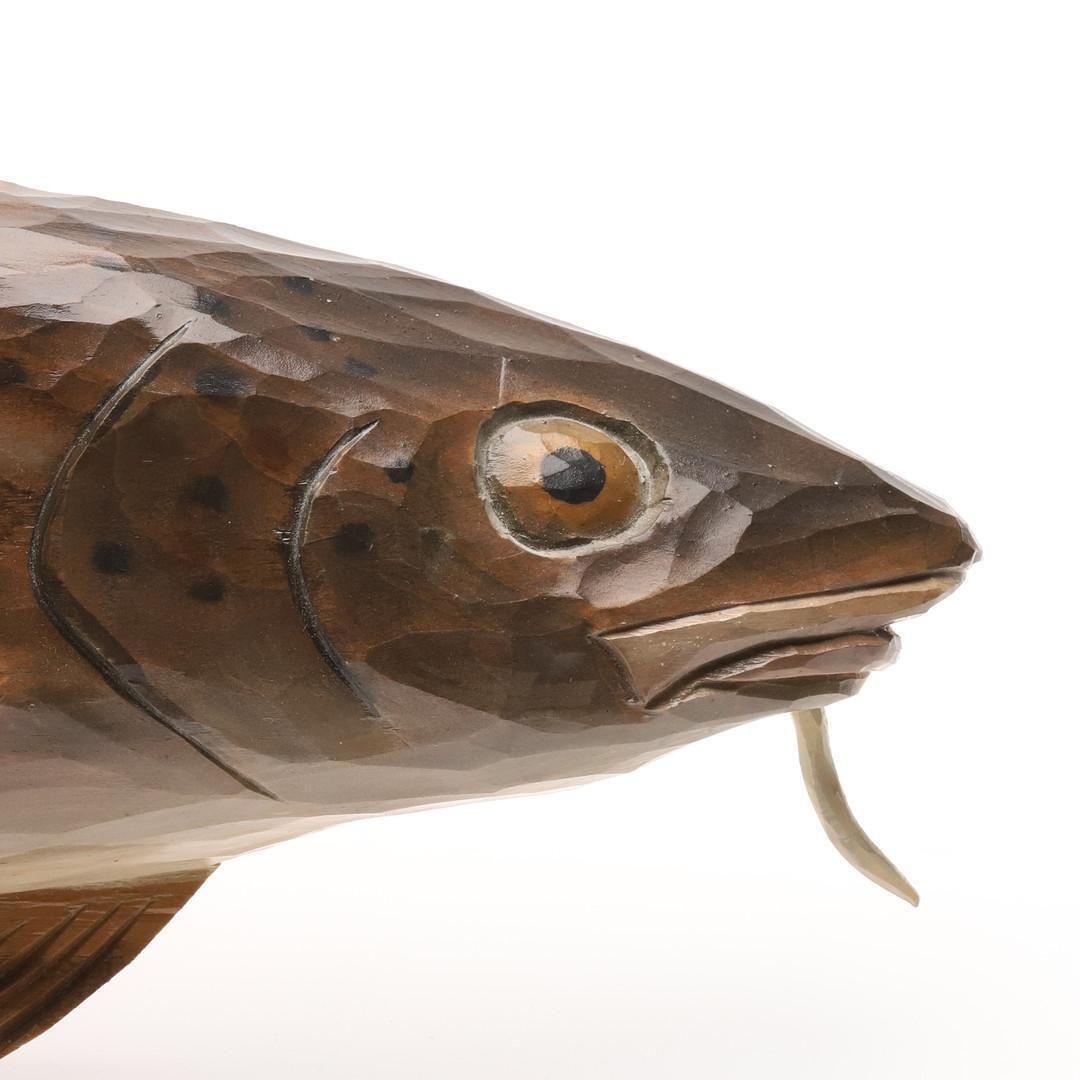 photo for sale Elegant Fish Hand Carved Wooden Cod Wall Sculpture Jan Nilsson, Scandinavian Art