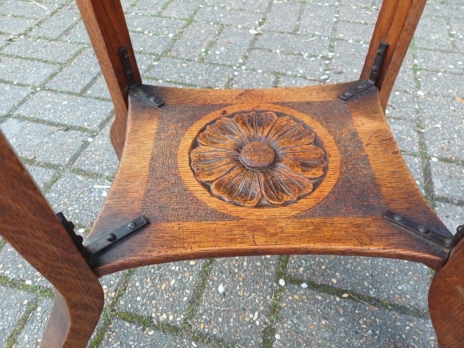 Antique Arts And Crafts Oak Side Table Vintage Hand Carved Floral Oak Occasional Table Early 20th Century photo 295.0
