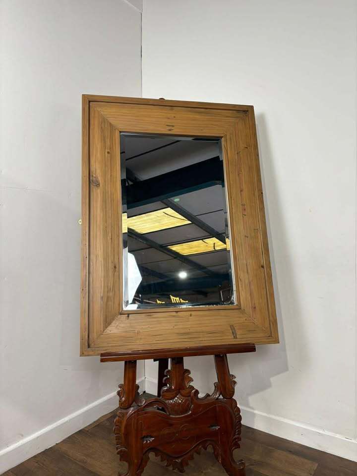 Contemporary Pine Rectangular Mirror photo vintage