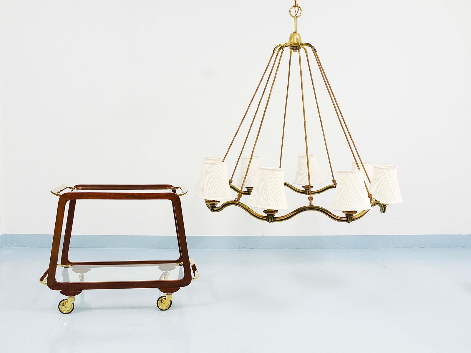 Hugo Gorge Large 48“ Viennese Modernism Curved Brass Wave Chandelier, 1940s photo furniture