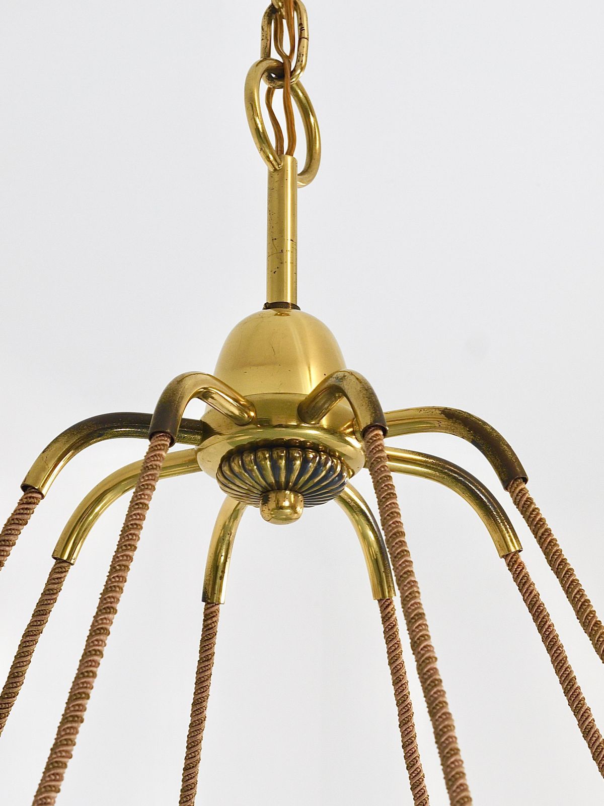 Hugo Gorge Large 48“ Viennese Modernism Curved Brass Wave Chandelier, 1940s photo vintage