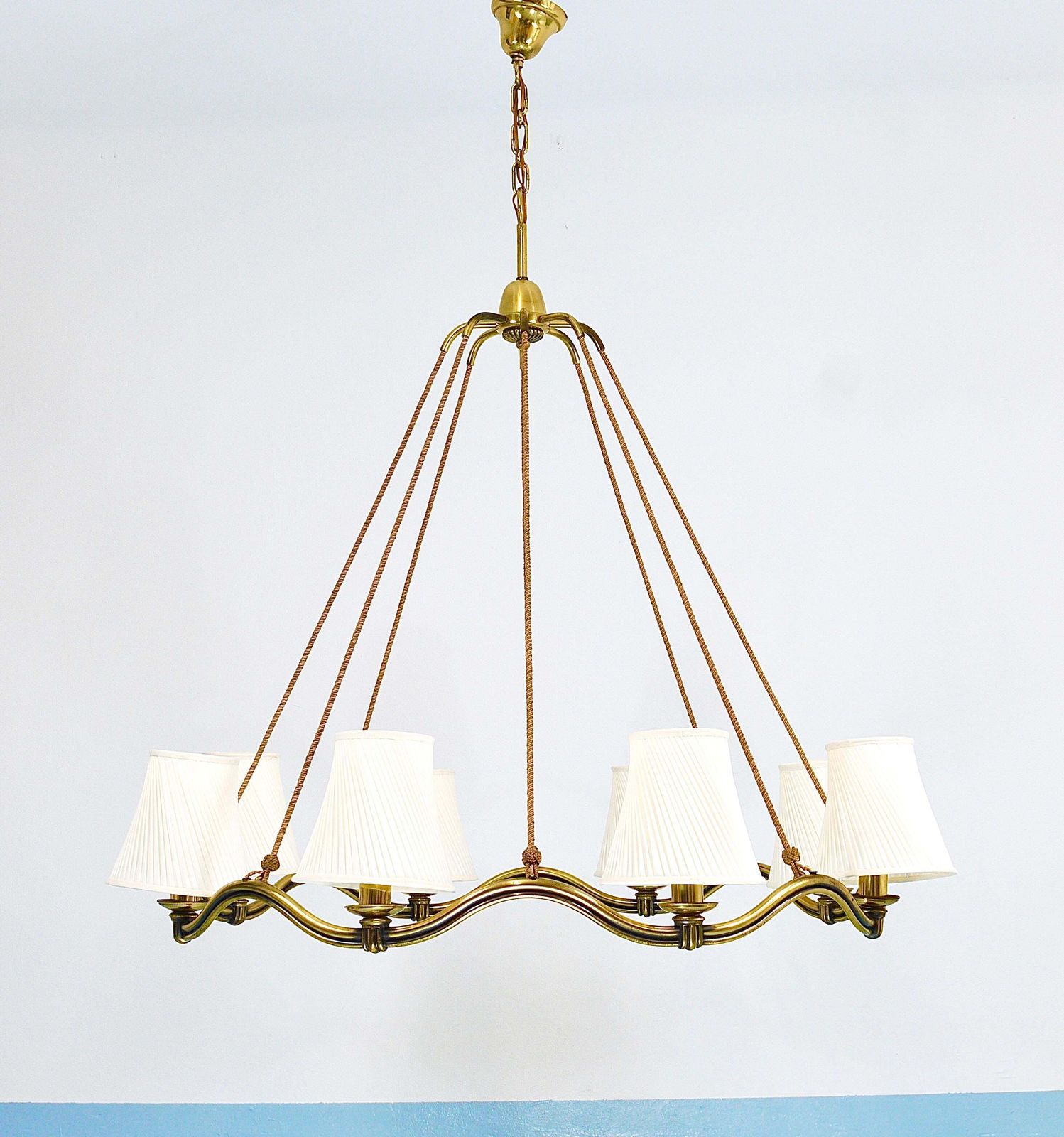 Lighting Hugo Gorge Large 48“ Viennese Modernism Curved Brass Wave Chandelier, 1940s photo