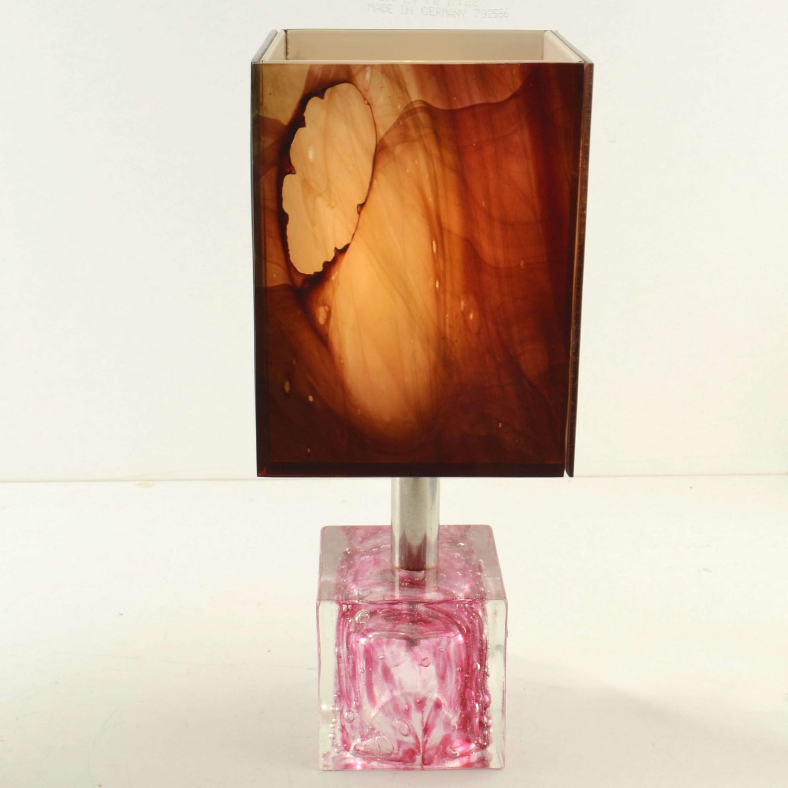 Pair Of Cubic Table Lamps Poliarte Pink Glass 1960 photo vinterior