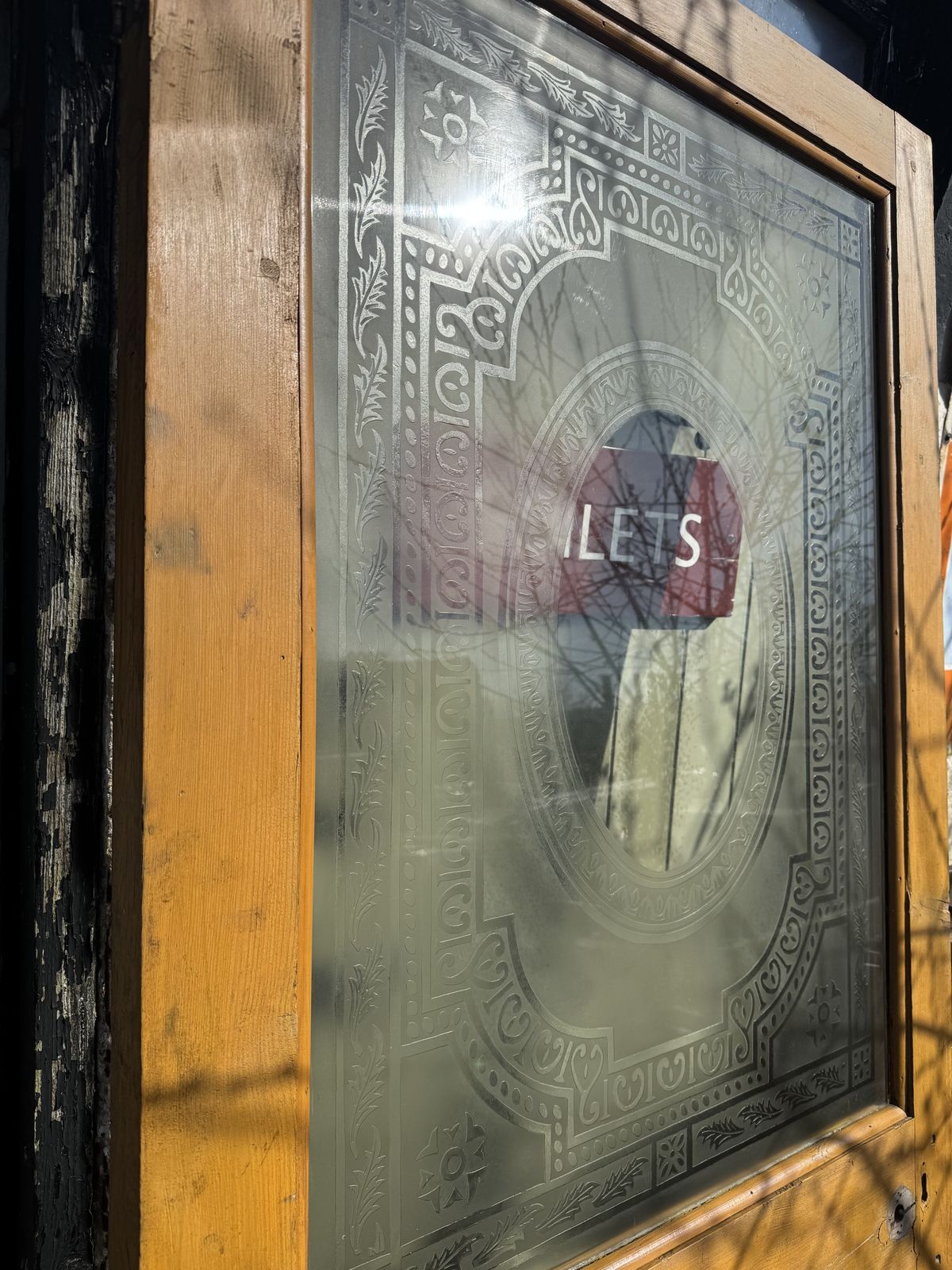 Victorian Acid Etched Glazed Pine Door photo for sale