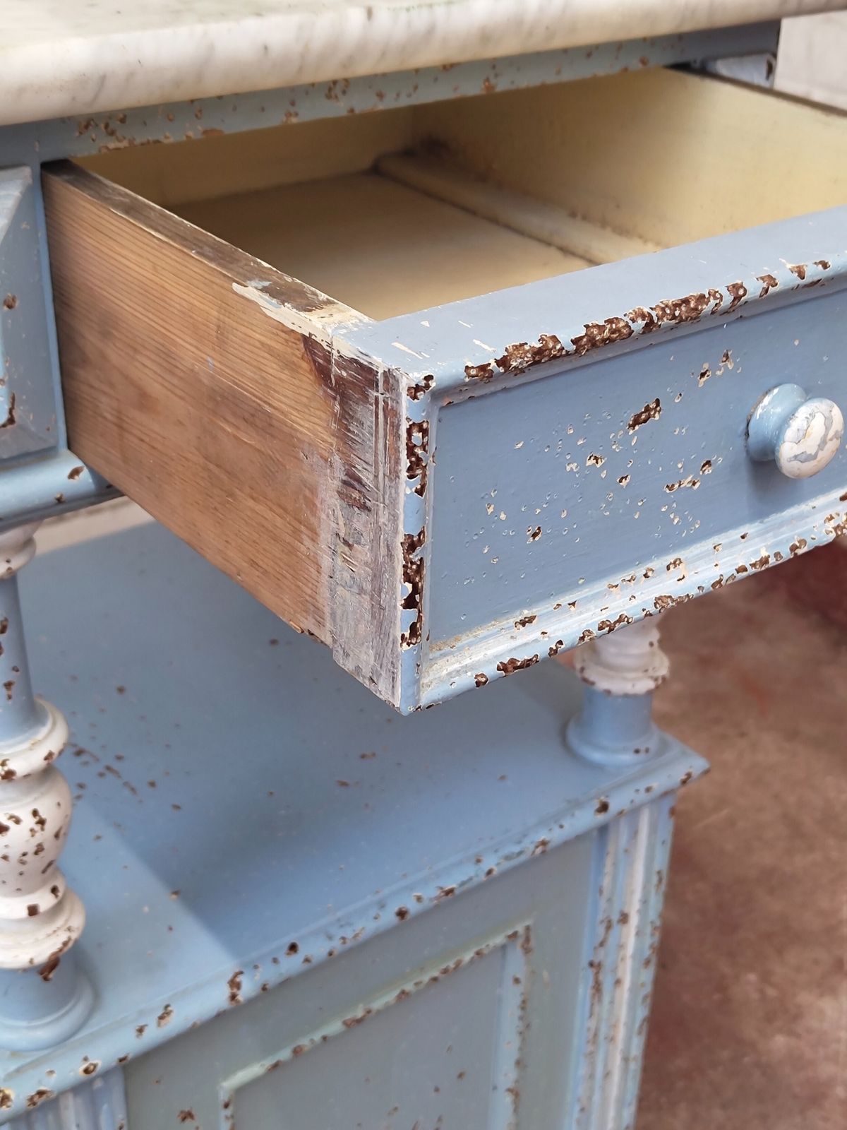 Antique Pair Of Painted Chippy Distressed French Bedside Lamp Tables Cupboards photo for sale