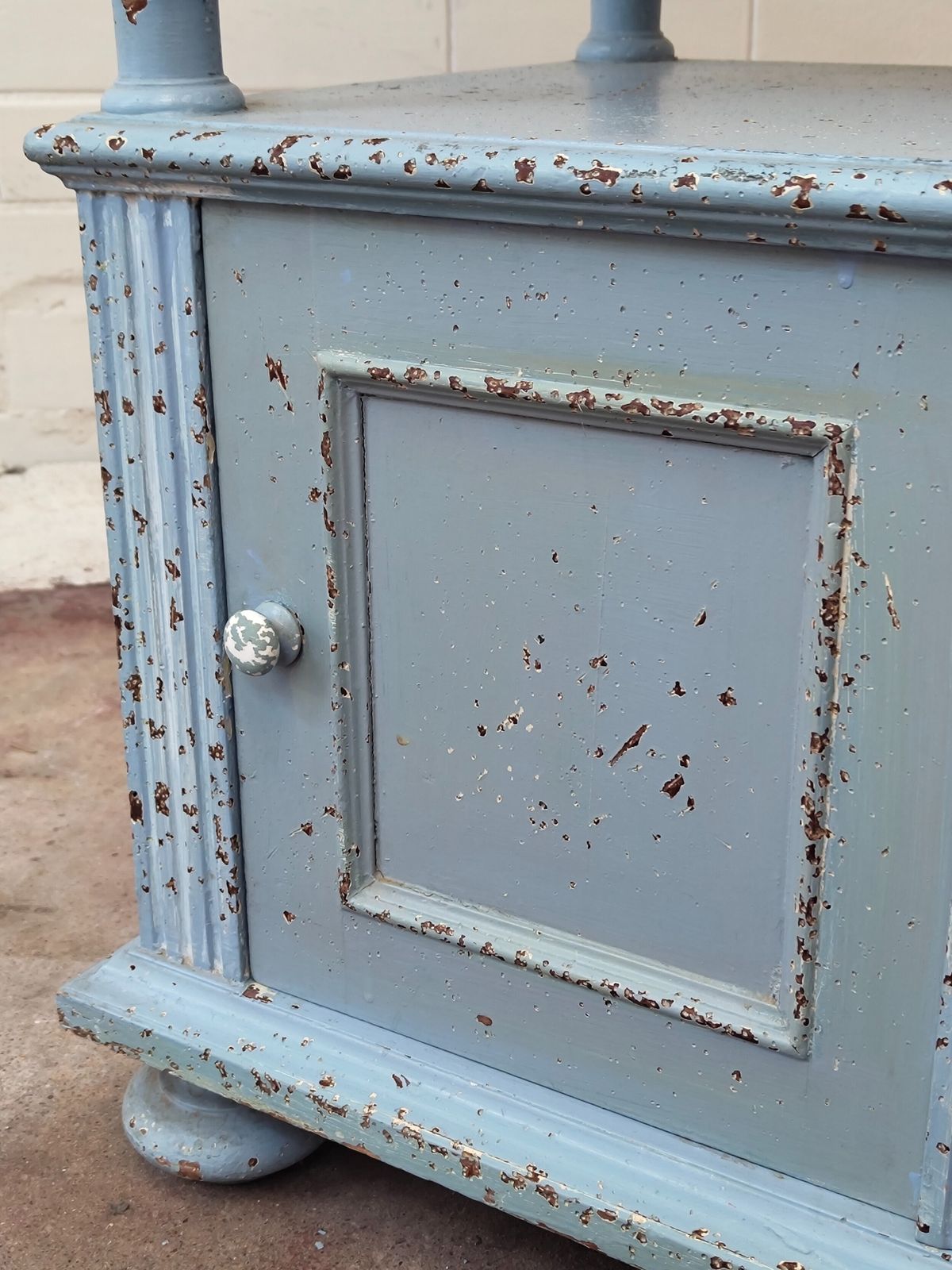 photo for sale Antique Pair Of Painted Chippy Distressed French Bedside Lamp Tables Cupboards