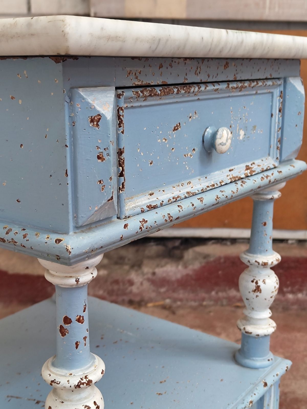 photo vinterior Antique Pair Of Painted Chippy Distressed French Bedside Lamp Tables Cupboards