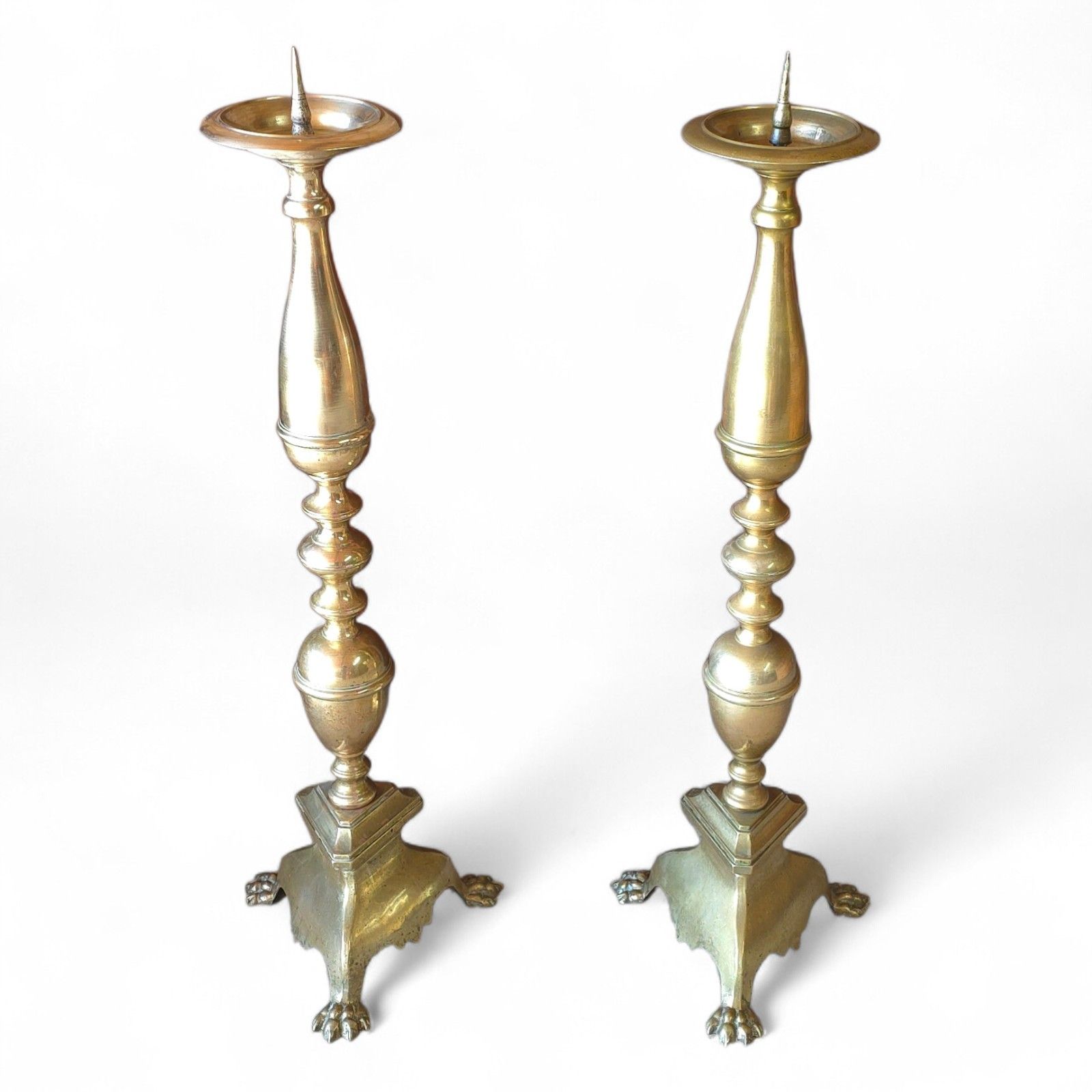 ​Pair Huge 42" Antique Brass Floor Candlesticks Tall Church Altar Pricket Stands photo furniture