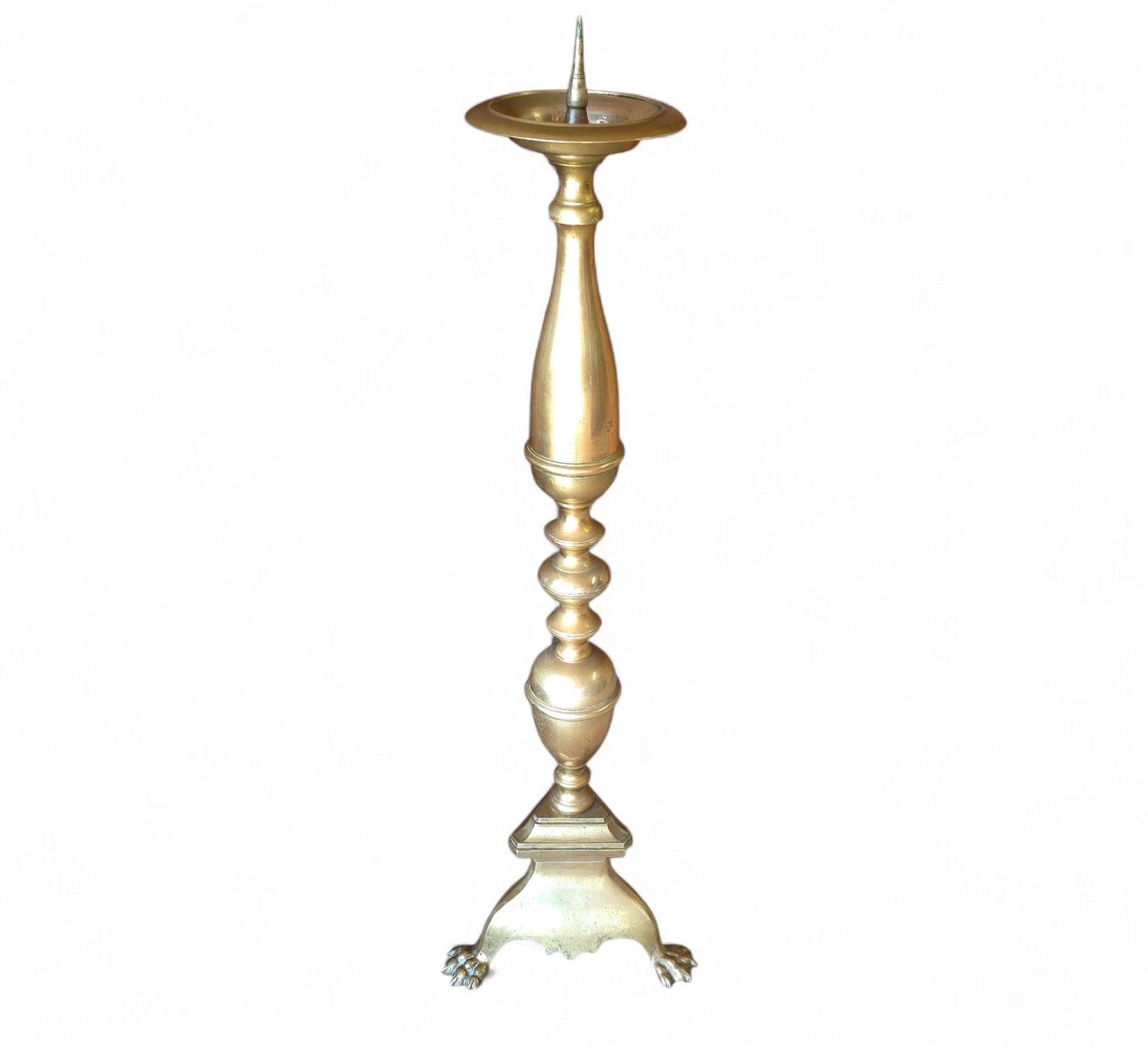 495.0 ​Pair Huge 42" Antique Brass Floor Candlesticks Tall Church Altar Pricket Stands photo