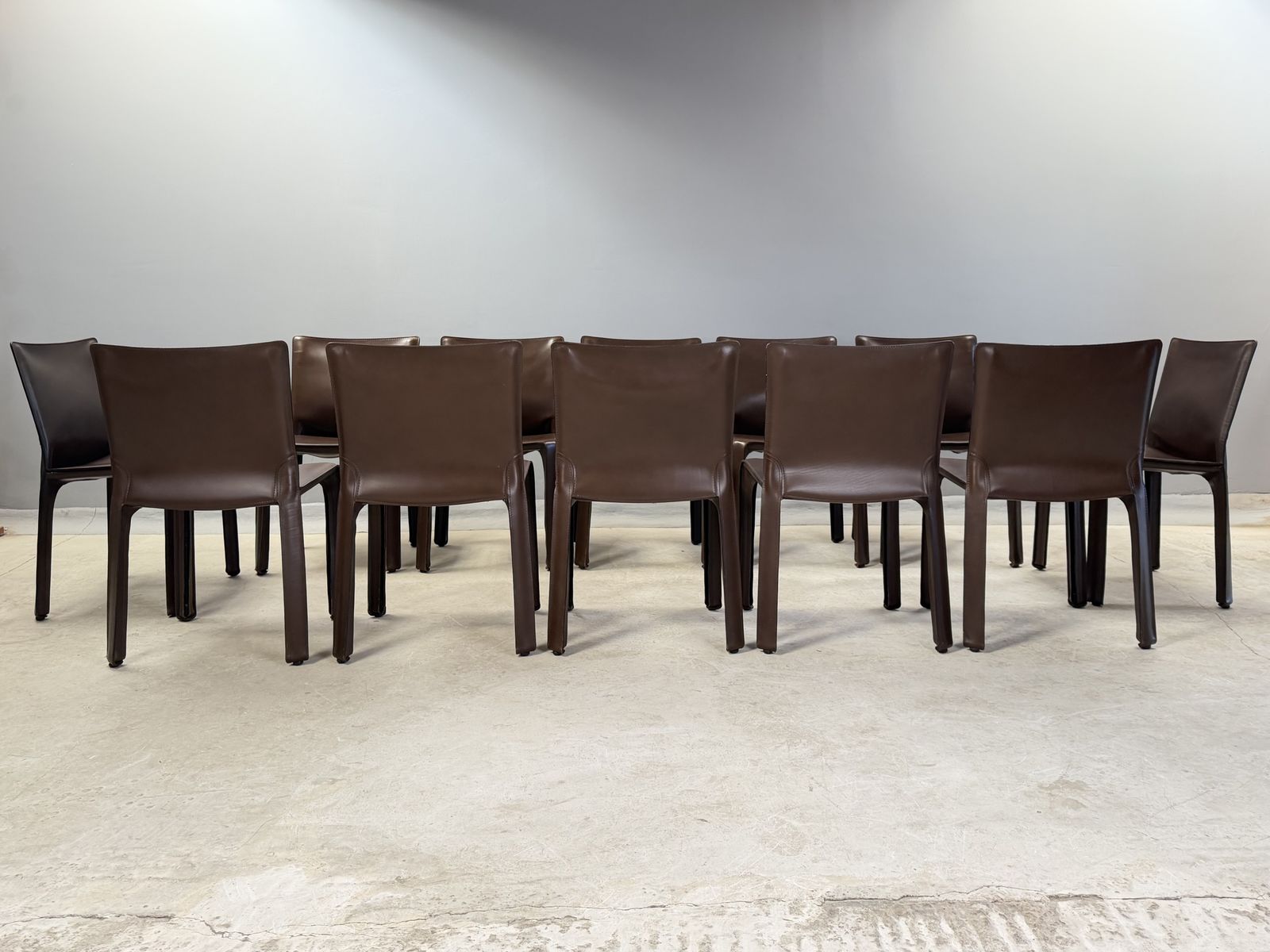 Mario Bellini Cab 412 Chairs For Cassina – Vintage Italian Saddle Brown Leather Dining Chairs – Set Of  12 Twelve Dining Chairs