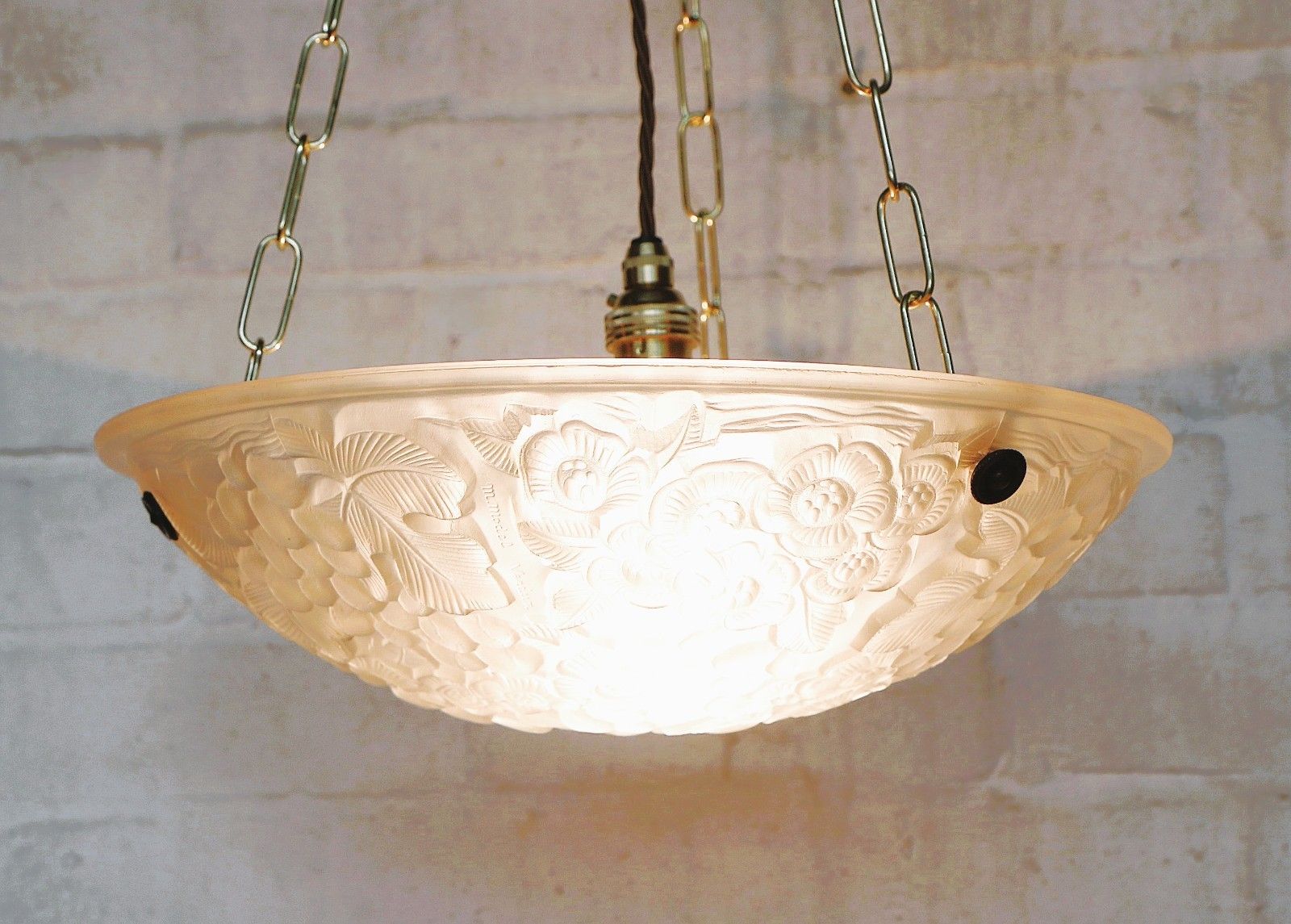 Ceiling Light Antique French Plaffonier M. Model Verdun Art Deco Frosted Glass