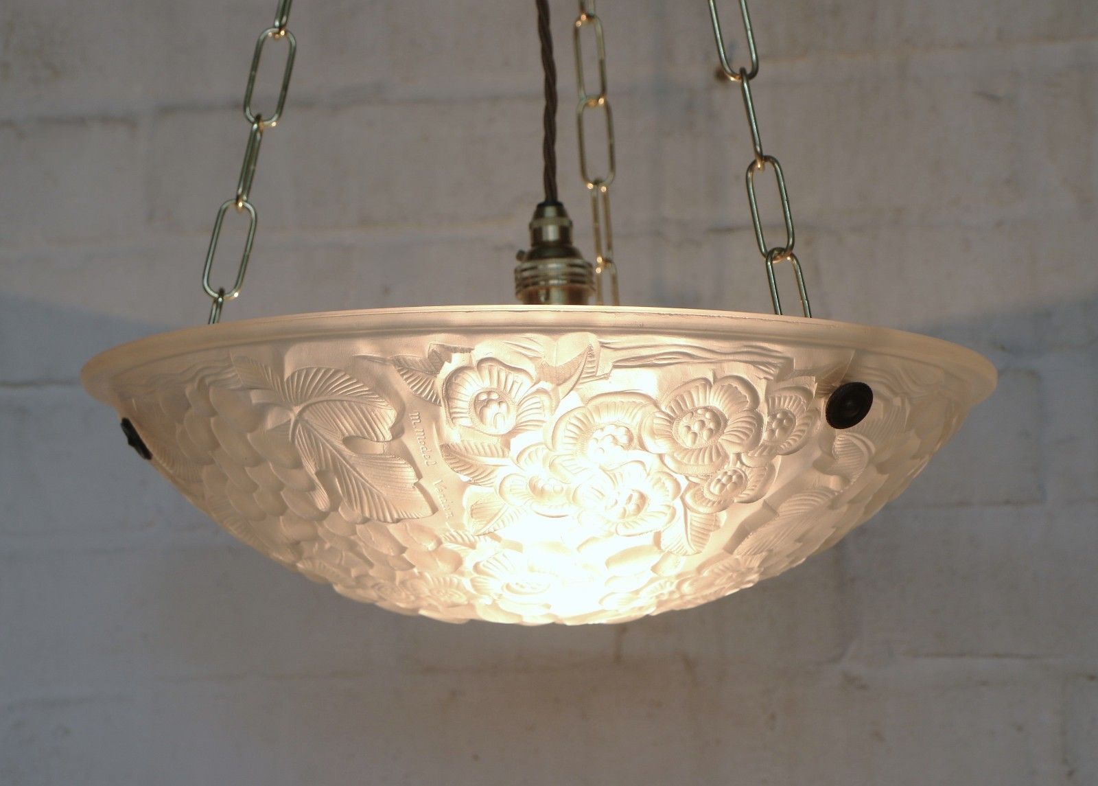 Ceiling Light Antique French Plaffonier M. Model Verdun Art Deco Frosted Glass photo buy