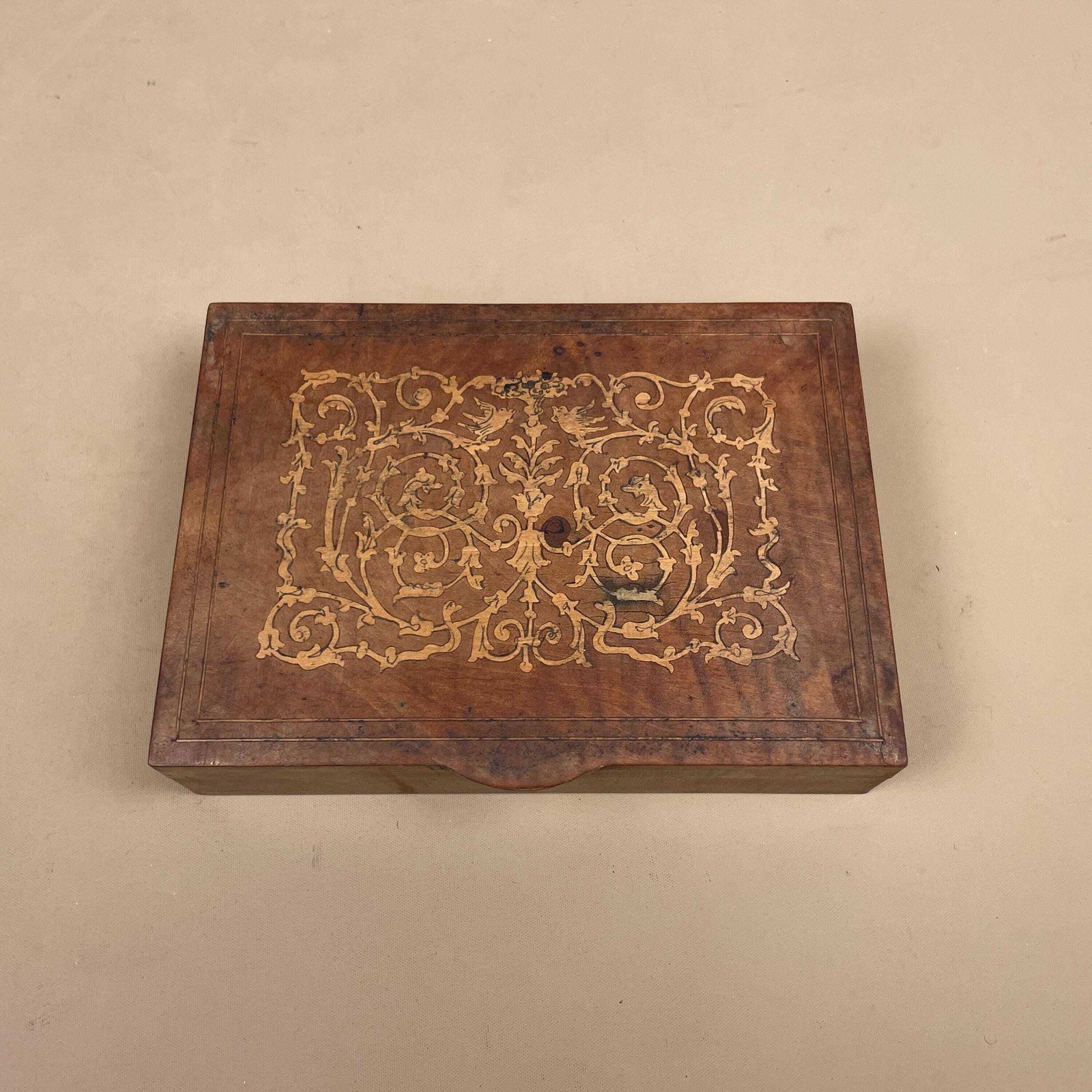 Wooden Rectangle Marquetry Inlay Box Trinket Jewellery Lidded Top Lid Patterned Pattern Handmade Table Top Wood Detailed Ornate Pattern photo 55.0
