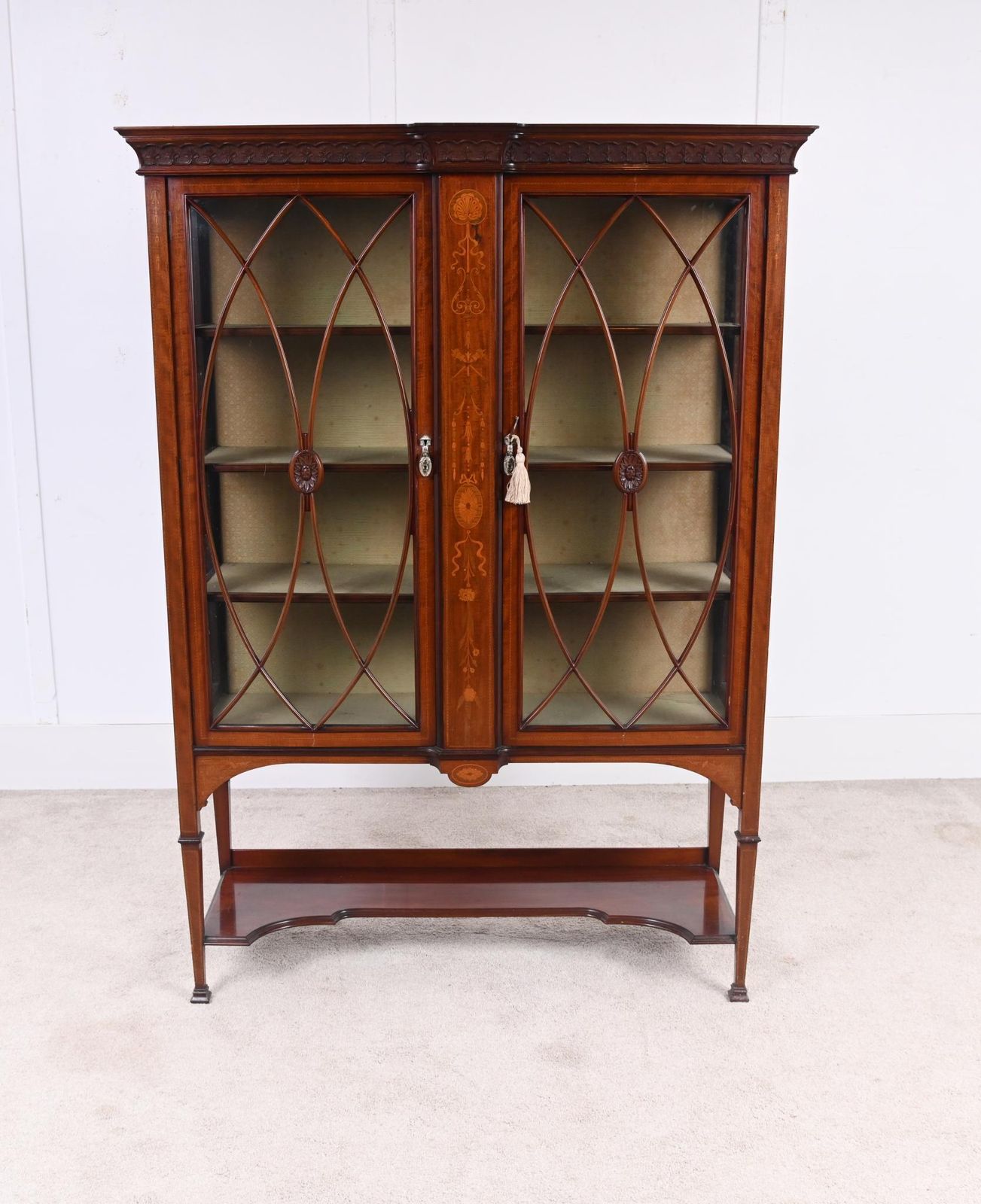 Edwardian Inlaid Mahogany Display Cabinet Glazed Doors Sheraton Revival