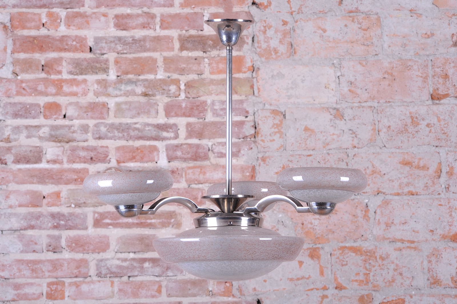 Restored Art Deco Chandelier, Chrome Plated Steel, Marble Glass, Czech, 1920s photo furniture