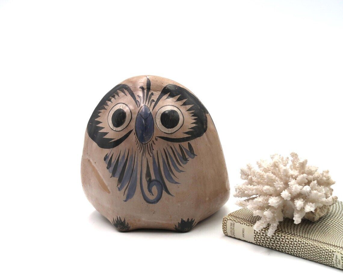Mexican Terracotta Ceramic Owl Sculpture Floral Decor Mexico 1970s / Home Decor Art Boho Chic Mexico Pottery Folk Terracotta photo vinterior