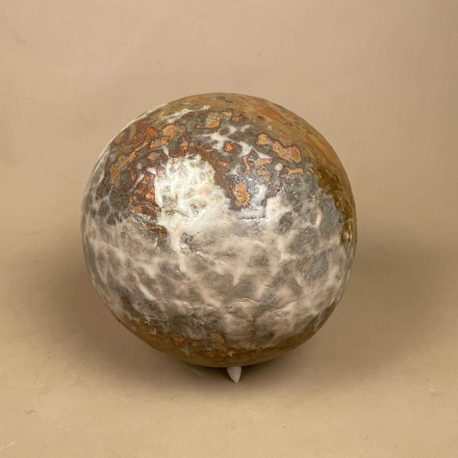 Vintage Ceramic Ball Glazed Decorative Round Ball Display Ornament Abstract Brown Beige Glaze Statue Sculpture Circle Moon