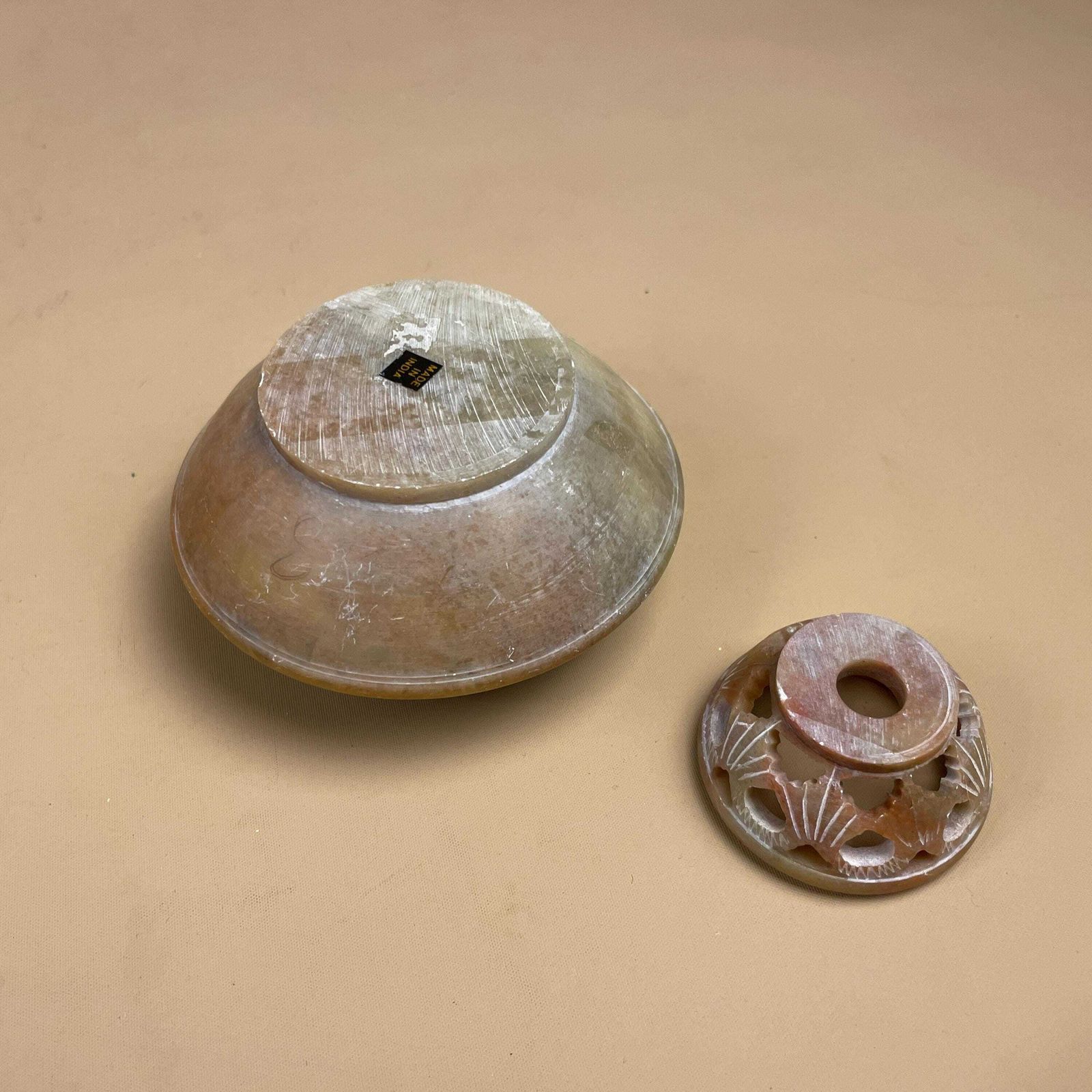 Soapstone Tea Light Holder Carved Pot Pierced Lid Indian Incense Burner Decor Box Potpourri Holder Trinket photo vinterior