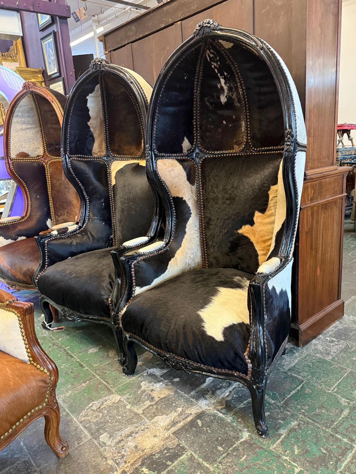 Continental Carved Cowhide Porters Chair. photo for sale