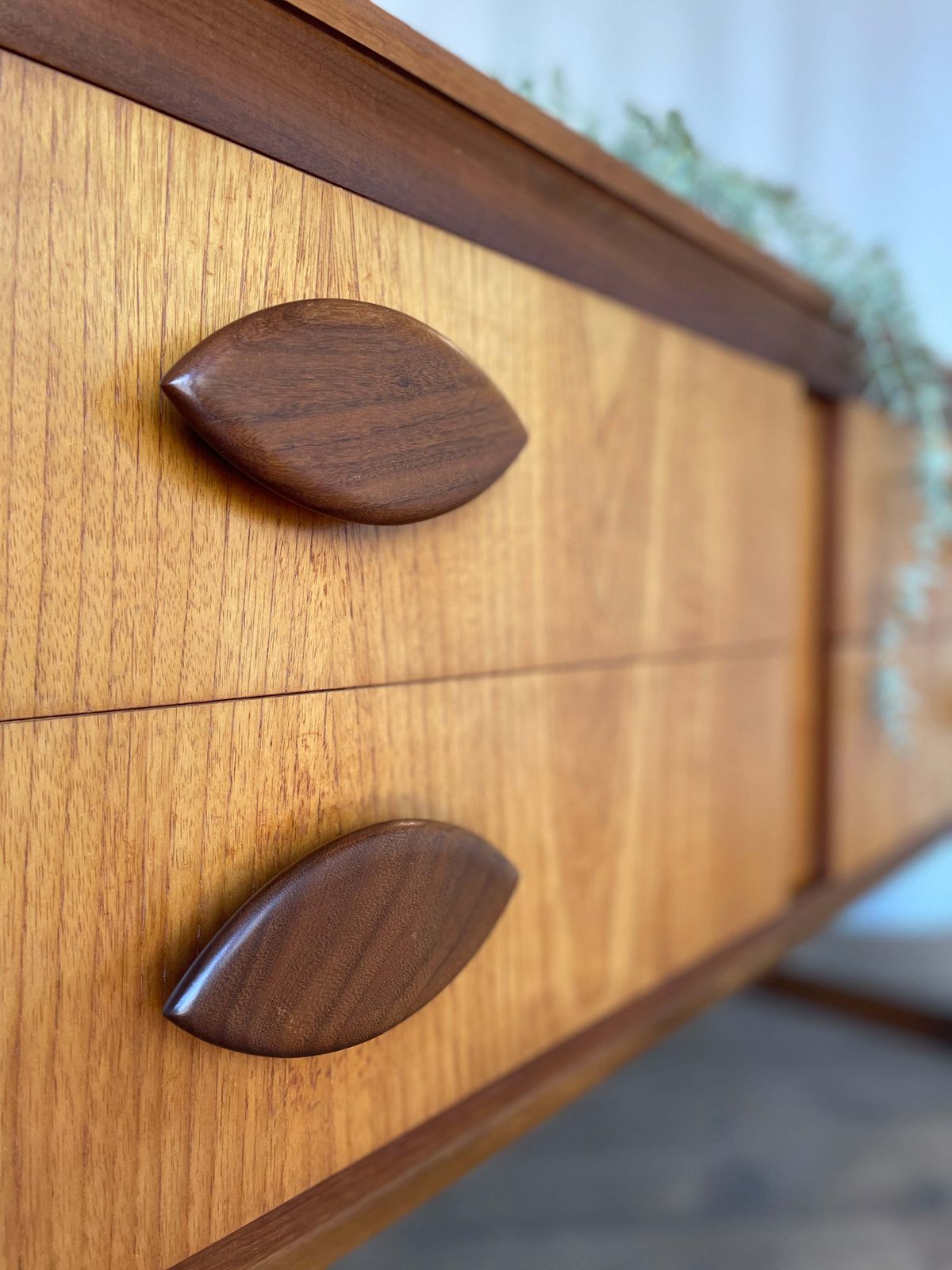 Vintage Teak Mid Century Sideboard – 4 Drawer Scandinavian Style Cabinet With Sculpted Handles – 153cm photo for sale