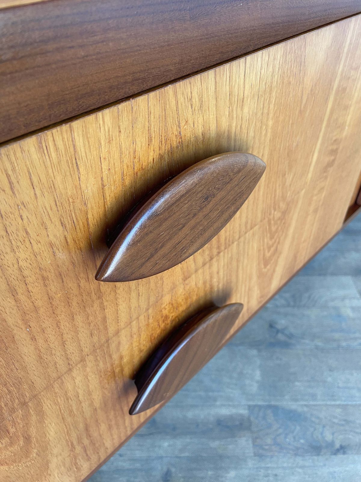 Vintage Teak Mid Century Sideboard – 4 Drawer Scandinavian Style Cabinet With Sculpted Handles – 153cm photo vinterior