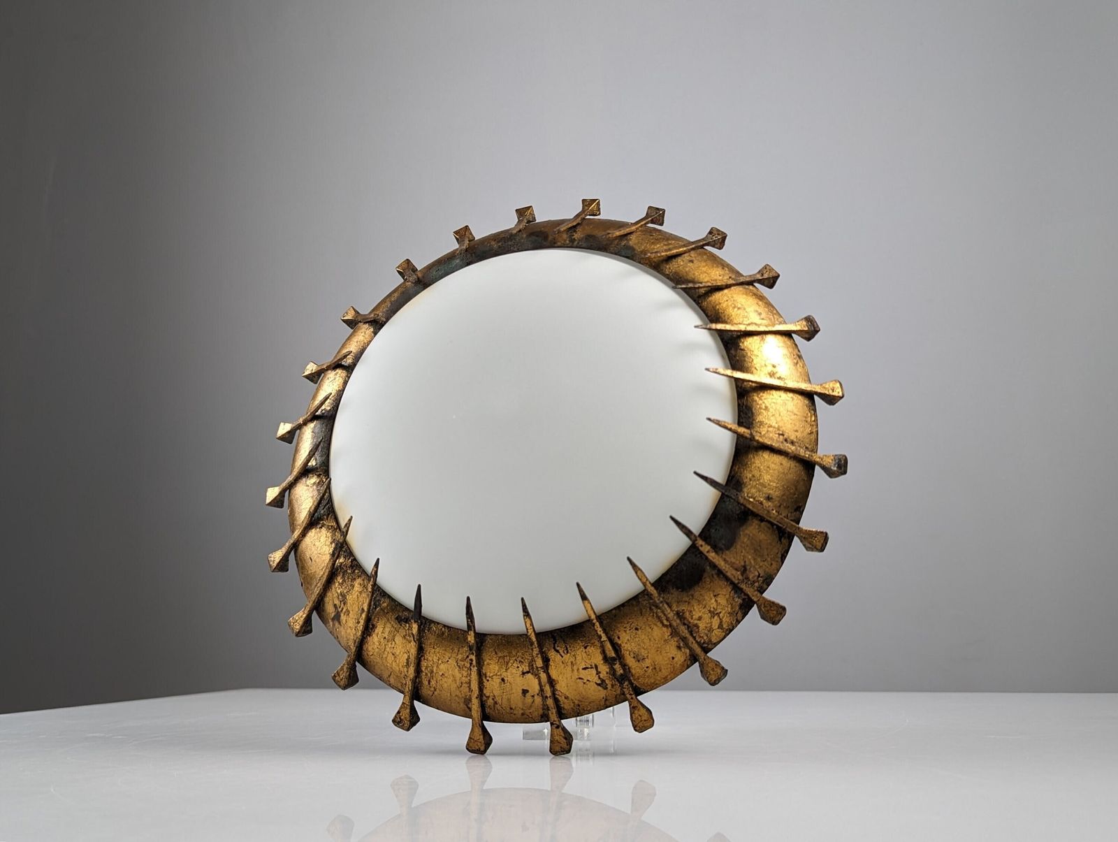 Sun Lamp, Forged Nails, Gold Leaf And Crystal, France, 1950s photo furniture