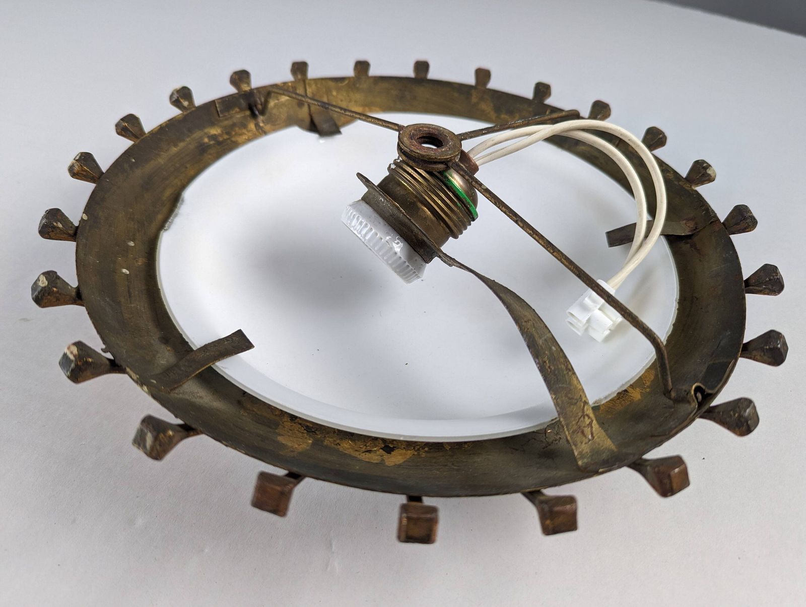 Sun Lamp, Forged Nails, Gold Leaf And Crystal, France, 1950s photo vinterior