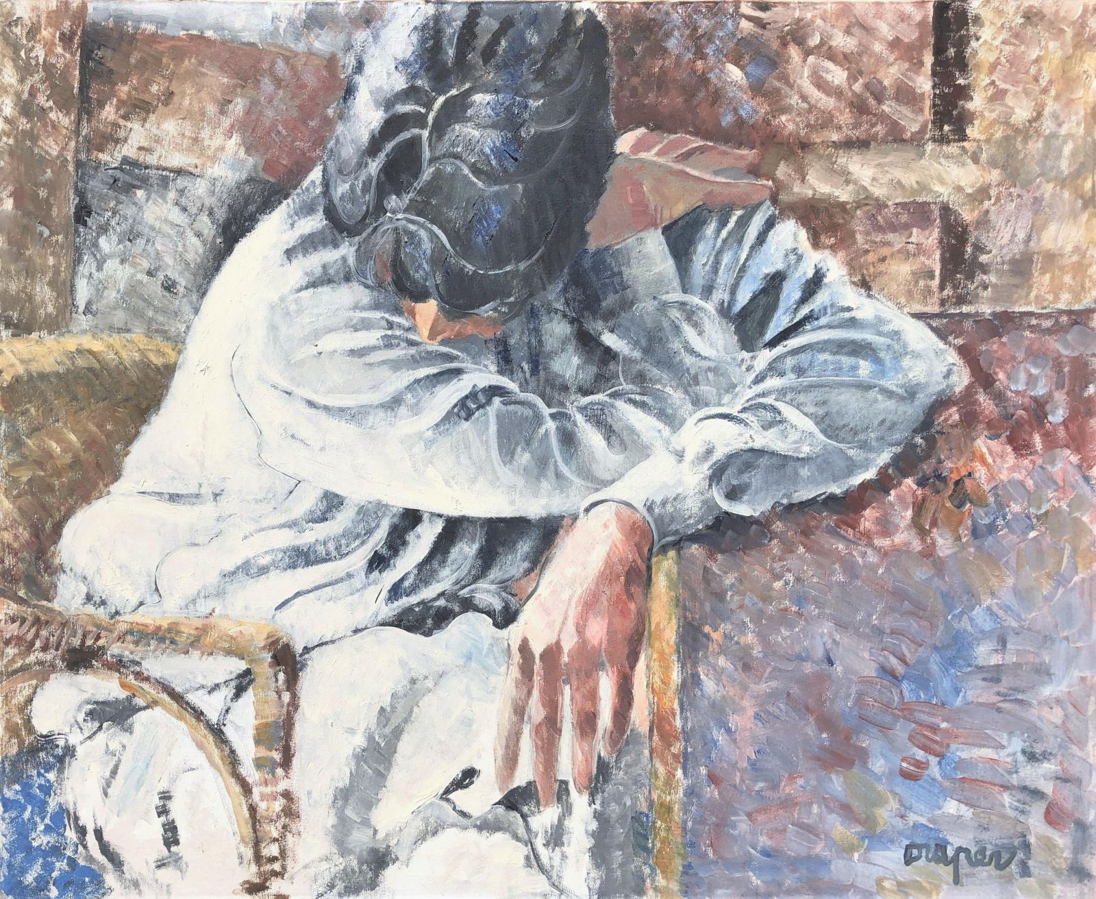 Josep Maria Draper Melancholic Female Figure, Oil Painting On Canvas C.1990
