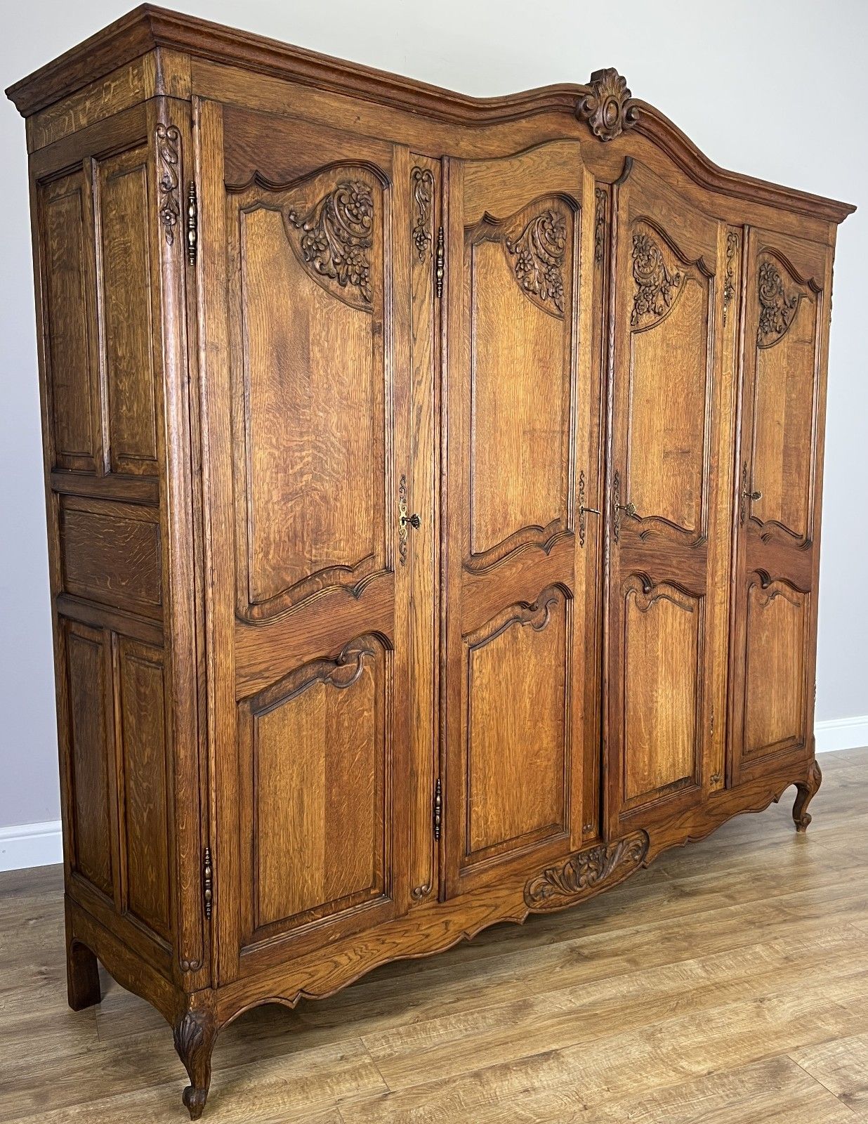 Wardrobe Vintage French Louis XVI Style Oak Four Door Mirrored  Armoire Lot 4901 photo furniture