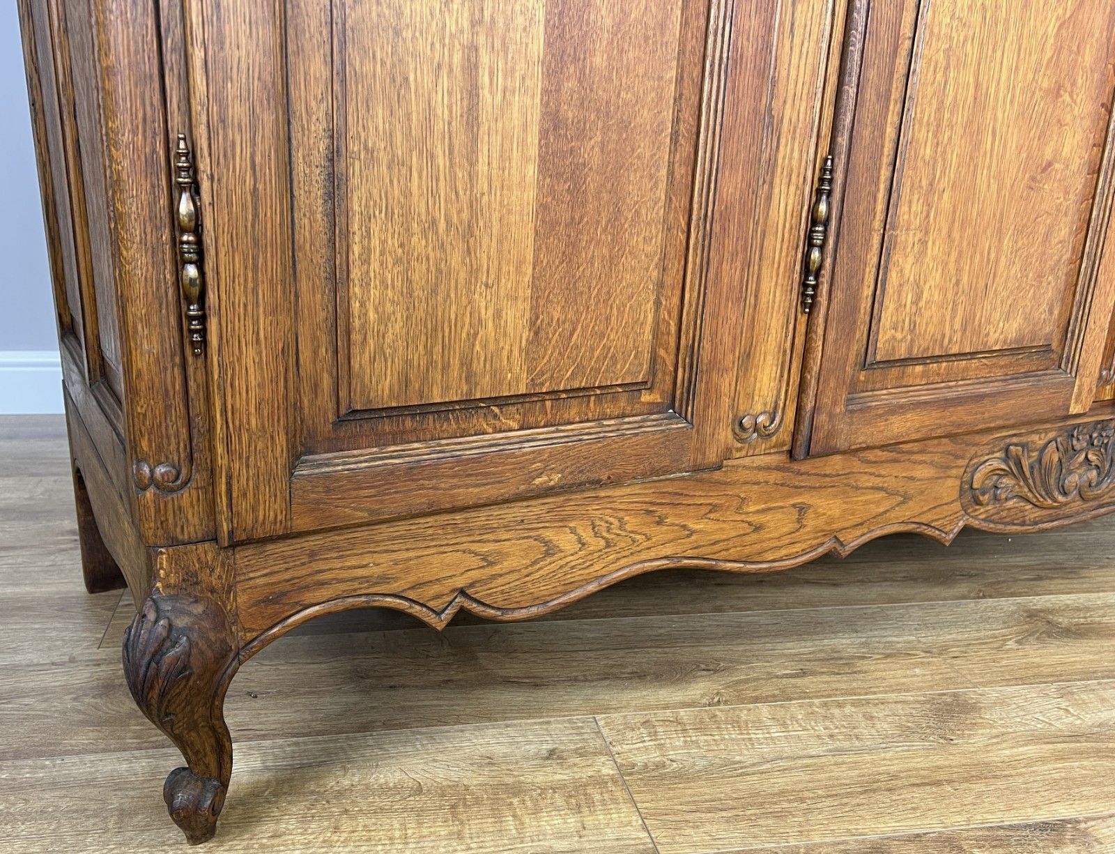 Wardrobe Vintage French Louis XVI Style Oak Four Door Mirrored  Armoire Lot 4901 photo vinterior