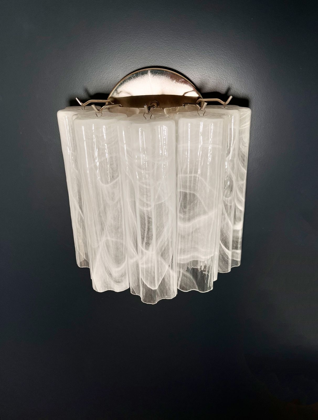 Fantastic Pair Of Murano Glass Tube Wall Sconces   5 White Alabaster Glass Tube photo vintage