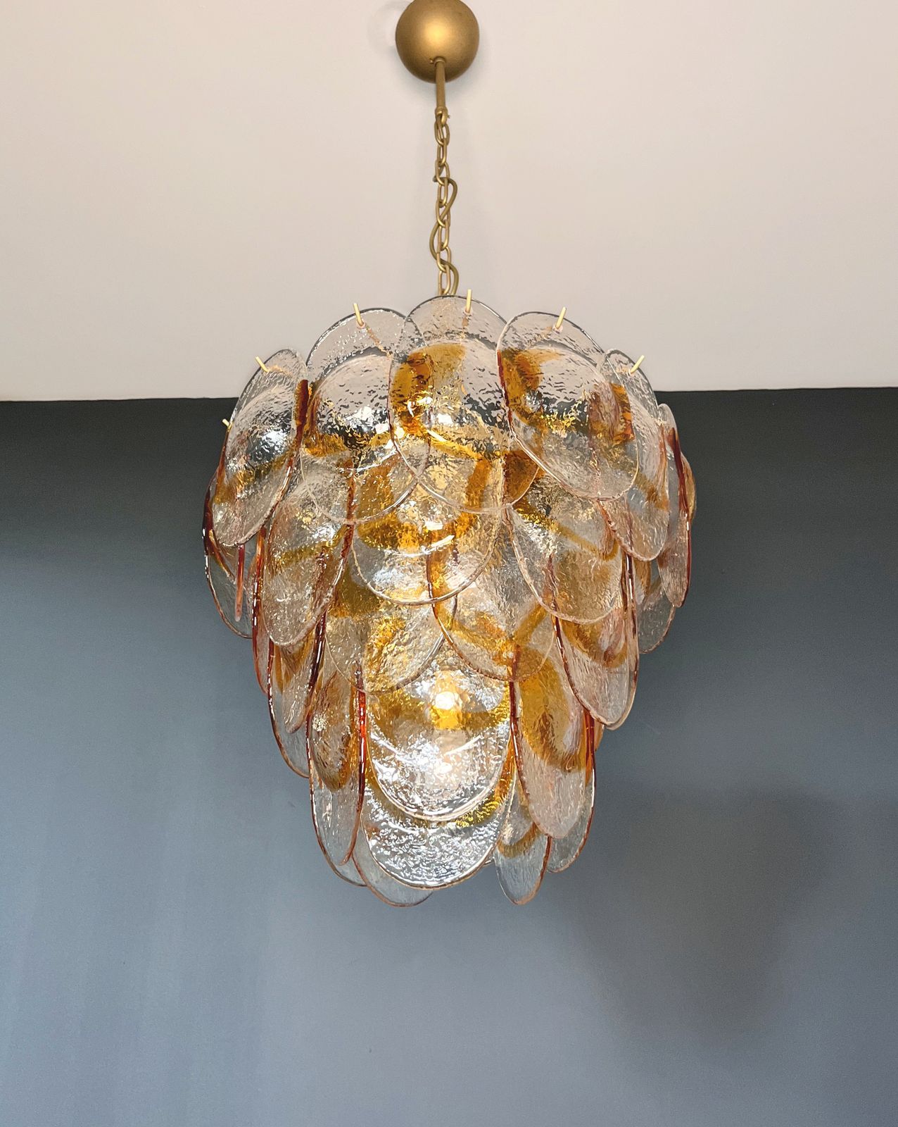 Murano Chandelier By Mazzega   41 Clear And  Amber Glasses photo 980.0
