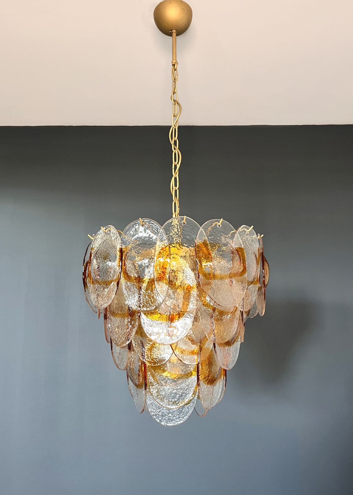 Murano Chandelier By Mazzega   41 Clear And  Amber Glasses photo vinterior