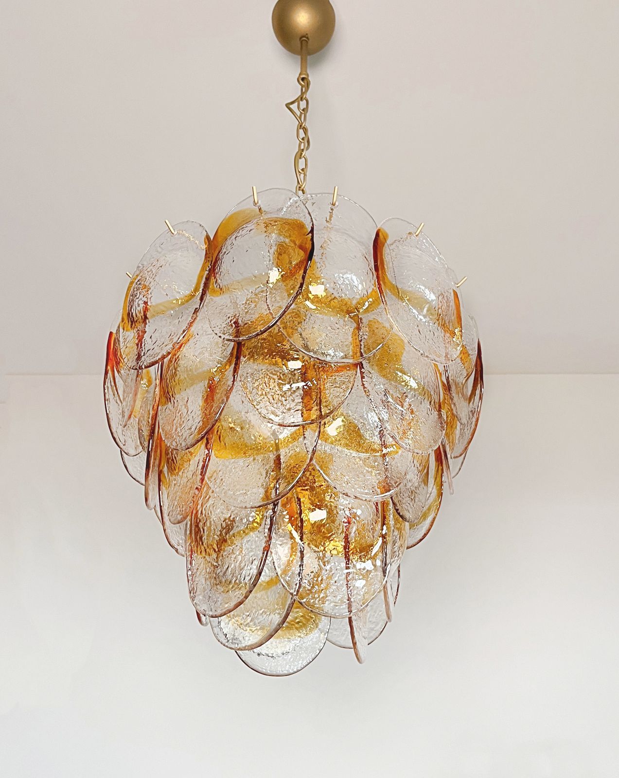 Murano Chandelier By Mazzega   41 Clear And  Amber Glasses photo vintage
