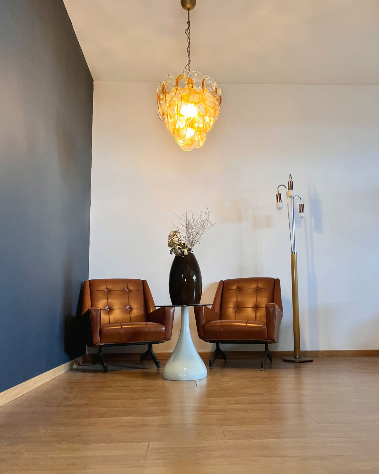 photo for sale Murano Chandelier By Mazzega   41 Clear And  Amber Glasses