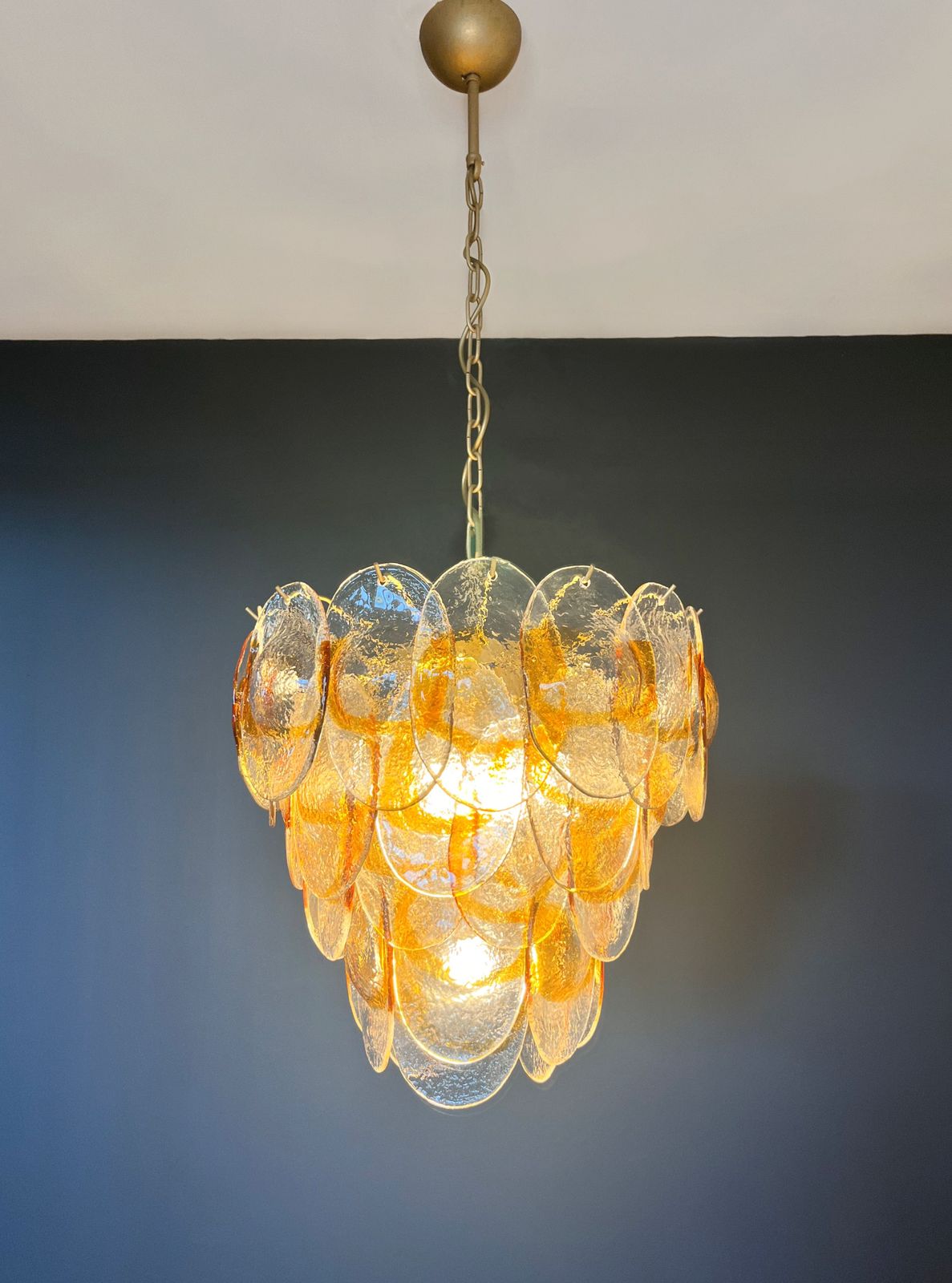 980.0 Murano Chandelier By Mazzega   41 Clear And  Amber Glasses photo