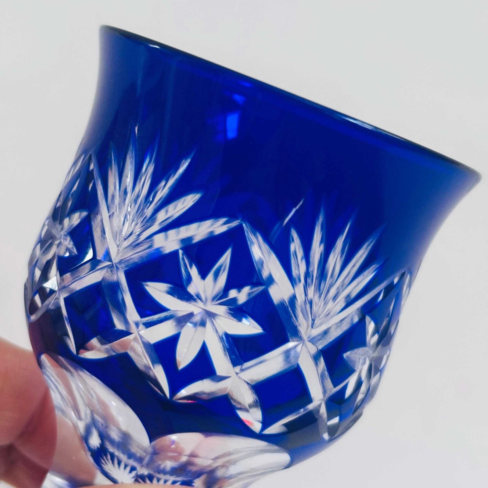 Edo Kiriko Cobalt Blue Crystal Sake Cup – Mid Century Hoshi Star Motif photo furniture