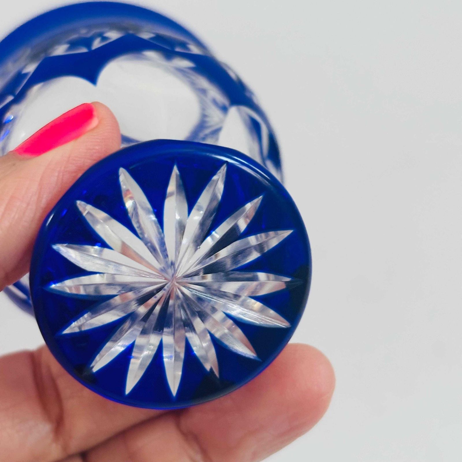 photo furniture Edo Kiriko Cobalt Blue Crystal Sake Cup – Mid Century Hoshi Star Motif