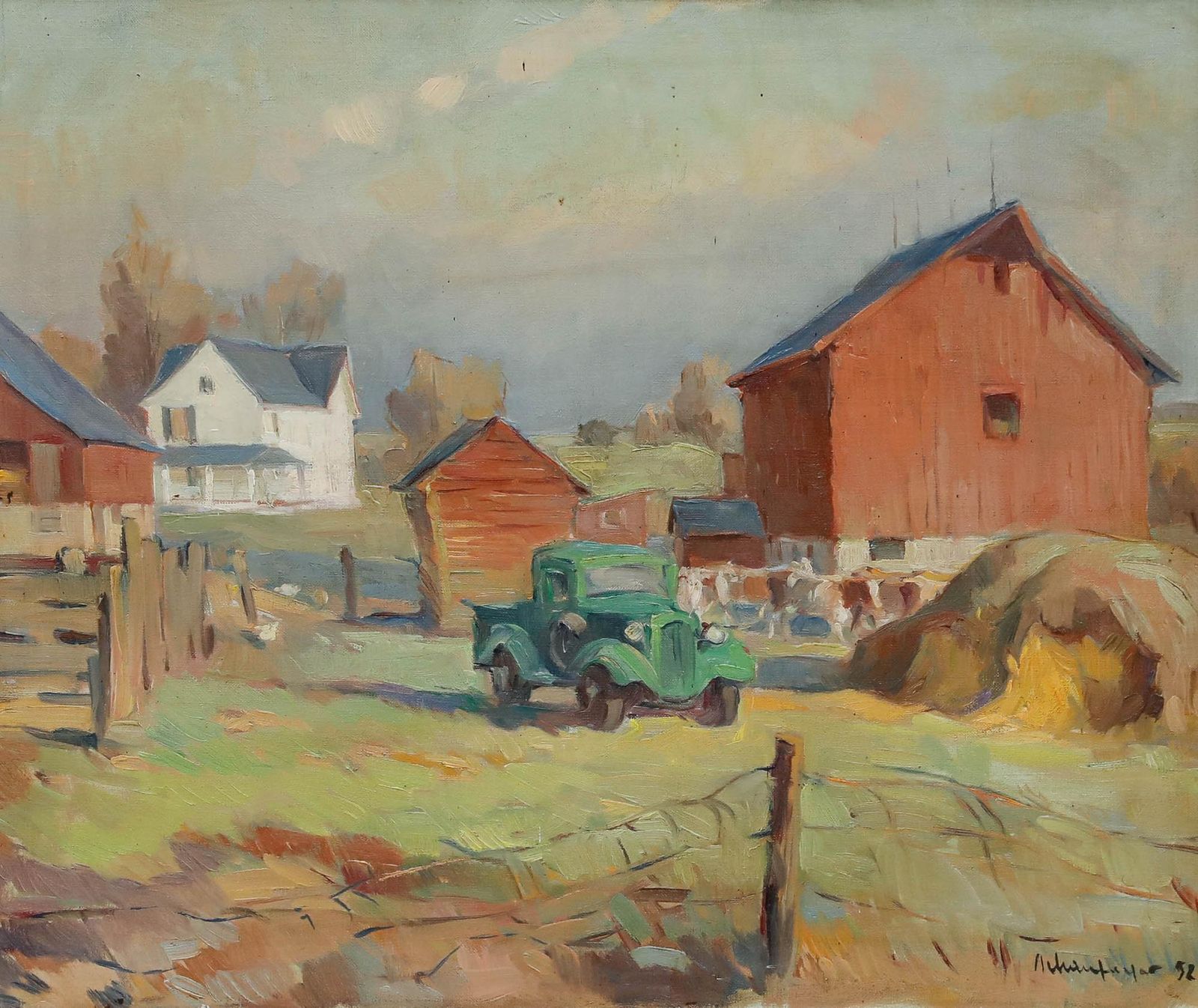 Albert Chavepeyer (1899 1986) 1957 Oil, Wisconsin Farm photo furniture