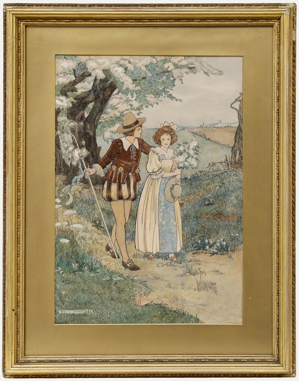 Carrie Solomon Framed 1911 Watercolour, Rosalind And Celia