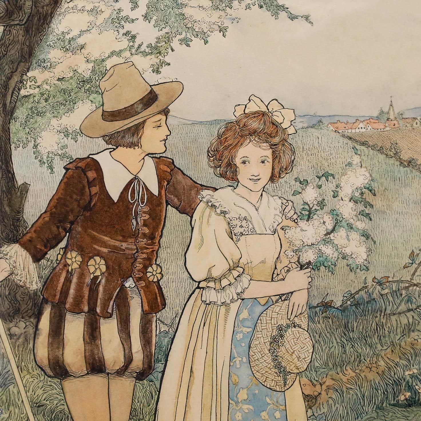 Carrie Solomon Framed 1911 Watercolour, Rosalind And Celia photo Art