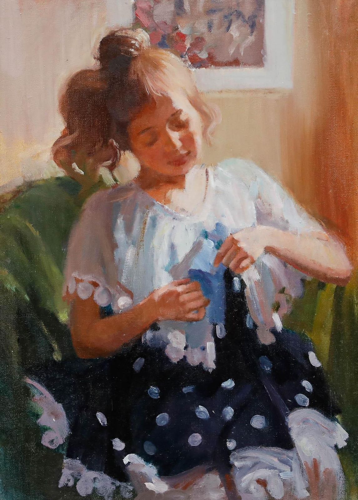 Attrib. Viktor Tchaus (B.1940) Framed 1995 Oil, Making The Dress photo furniture