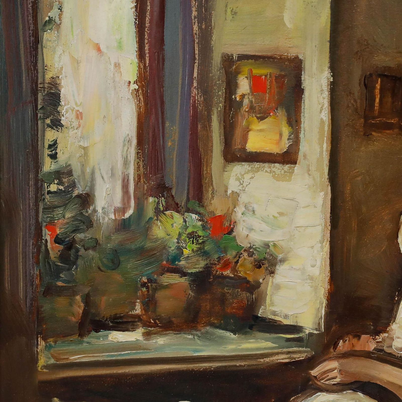 Georg Albert Dorschefeldt (1898 1979) Framed Oil, Mending Clothes photo Art